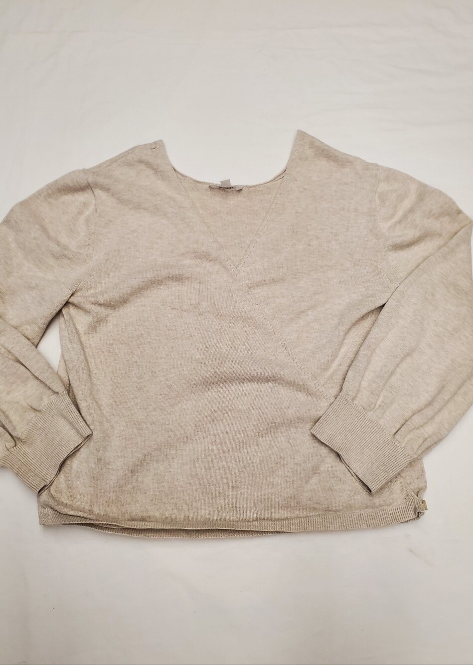 VETTA Organic Cotton Wrap Sweater Small Beige Oatmeal Neutral Capsule Minimalist